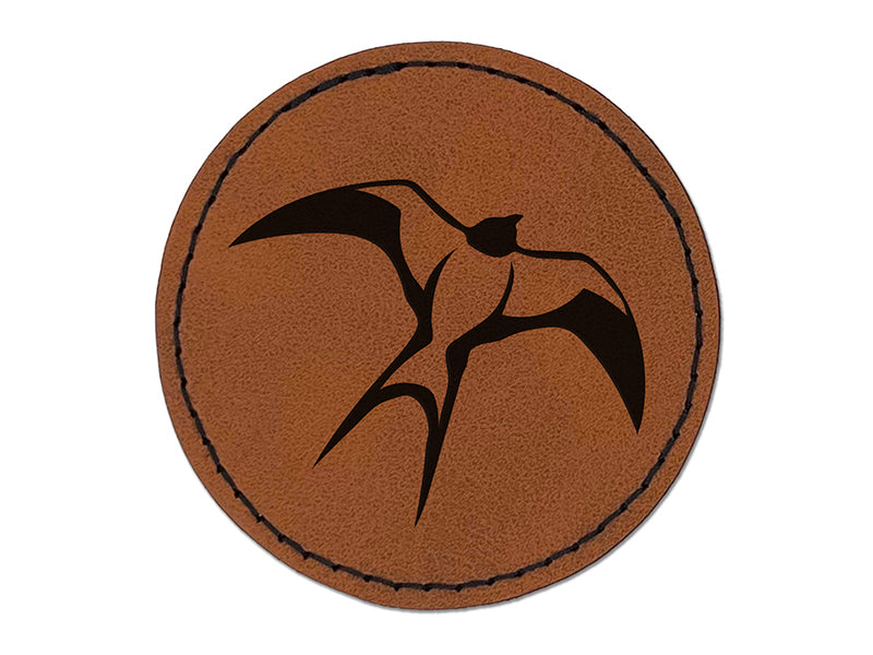 Barn Swallow Bird in Flight Round Iron-On Engraved Faux Leather Patch Applique - 2.5"