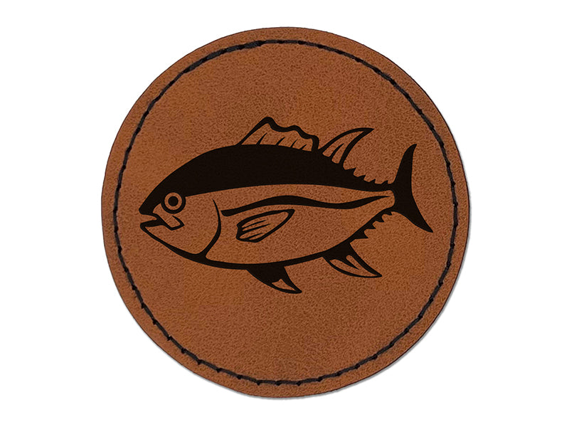 Bluefin Tuna Fish Fishing Round Iron-On Engraved Faux Leather Patch Applique - 2.5"