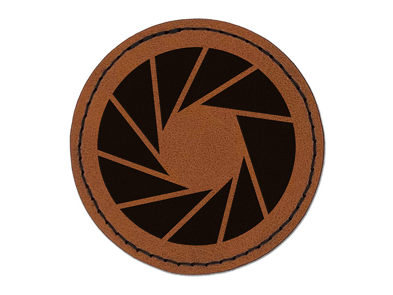Camera Aperture Shutter Lens F-Stop Round Iron-On Engraved Faux Leather Patch Applique - 2.5"