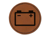 Car Battery Icon Round Iron-On Engraved Faux Leather Patch Applique - 2.5"