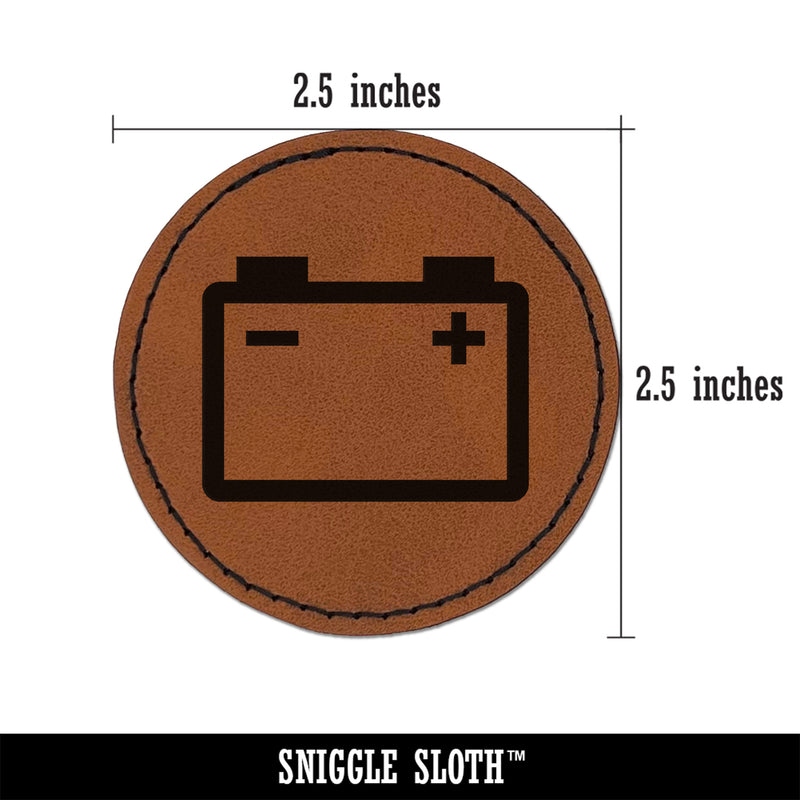 Car Battery Icon Round Iron-On Engraved Faux Leather Patch Applique - 2.5"