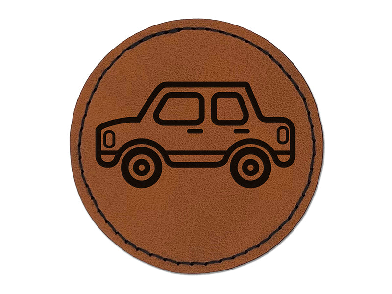 Car Vehicle Automobile Round Iron-On Engraved Faux Leather Patch Applique - 2.5"