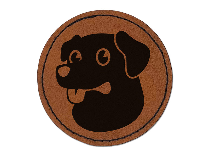 Cartoon Dog Labrador Retriever Round Iron-On Engraved Faux Leather Patch Applique - 2.5"