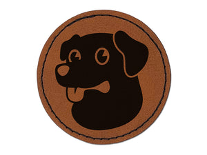 Cartoon Dog Labrador Retriever Round Iron-On Engraved Faux Leather Patch Applique - 2.5"
