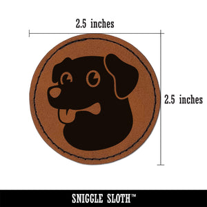 Cartoon Dog Labrador Retriever Round Iron-On Engraved Faux Leather Patch Applique - 2.5"