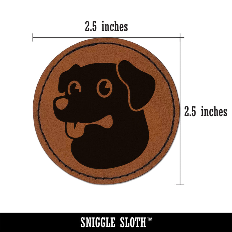 Cartoon Dog Labrador Retriever Round Iron-On Engraved Faux Leather Patch Applique - 2.5"