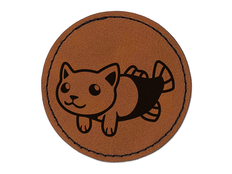 Catfish the Cat Fish Mermaid Round Iron-On Engraved Faux Leather Patch Applique - 2.5"