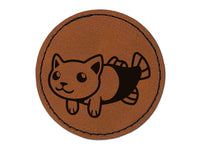 Catfish the Cat Fish Mermaid Round Iron-On Engraved Faux Leather Patch Applique - 2.5"