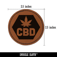 CBD Marijuana Leaf Hexagon Round Iron-On Engraved Faux Leather Patch Applique - 2.5"