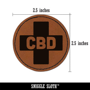 CBD Medicinal Marijuana Medical Cross Round Iron-On Engraved Faux Leather Patch Applique - 2.5"