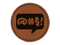 Censored Expletive Curse Bubble Round Iron-On Engraved Faux Leather Patch Applique - 2.5"