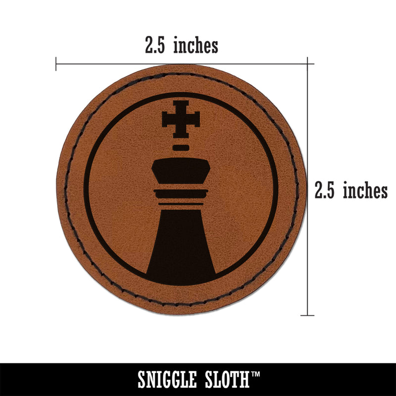 Chess Piece Black King Round Iron-On Engraved Faux Leather Patch Applique - 2.5"