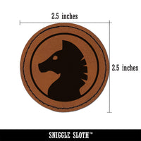Chess Piece Black Knight Round Iron-On Engraved Faux Leather Patch Applique - 2.5"