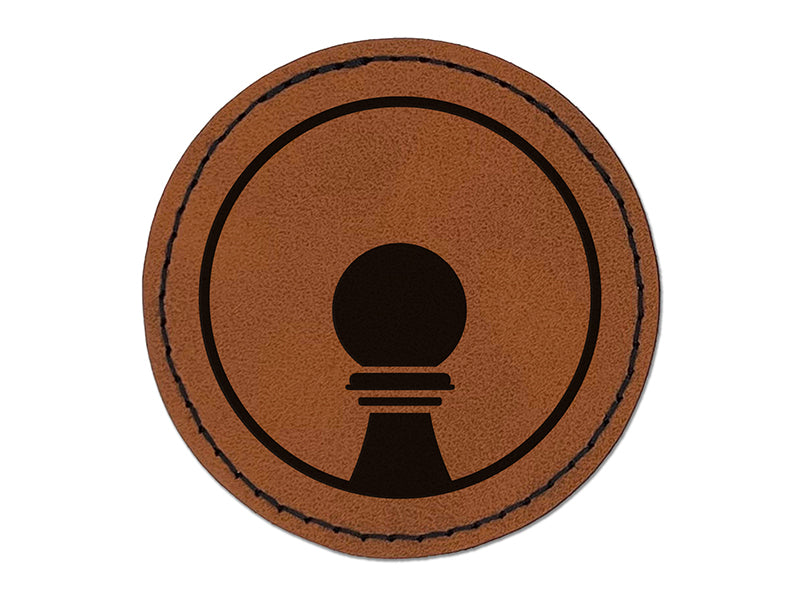 Chess Piece Black Pawn Round Iron-On Engraved Faux Leather Patch Applique - 2.5"
