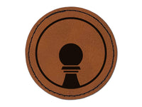 Chess Piece Black Pawn Round Iron-On Engraved Faux Leather Patch Applique - 2.5"