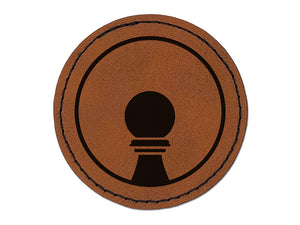 Chess Piece Black Pawn Round Iron-On Engraved Faux Leather Patch Applique - 2.5"