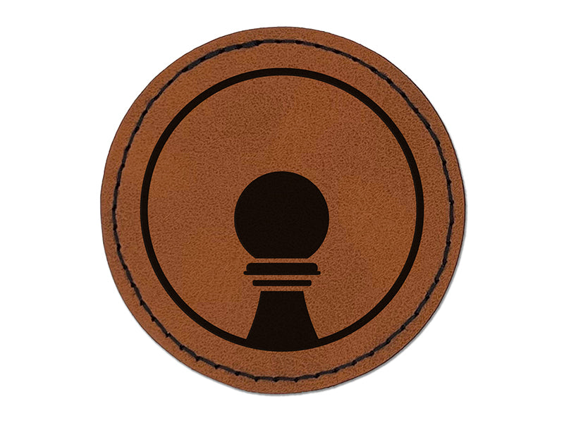 Chess Piece Black Pawn Round Iron-On Engraved Faux Leather Patch Applique - 2.5"