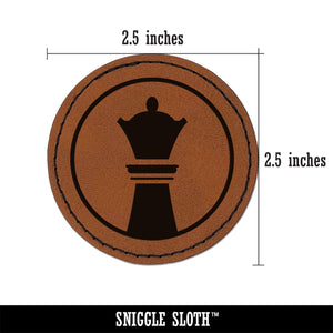 Chess Piece Black Queen Round Iron-On Engraved Faux Leather Patch Applique - 2.5"