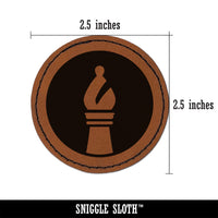 Chess Piece White Bishop Round Iron-On Engraved Faux Leather Patch Applique - 2.5"