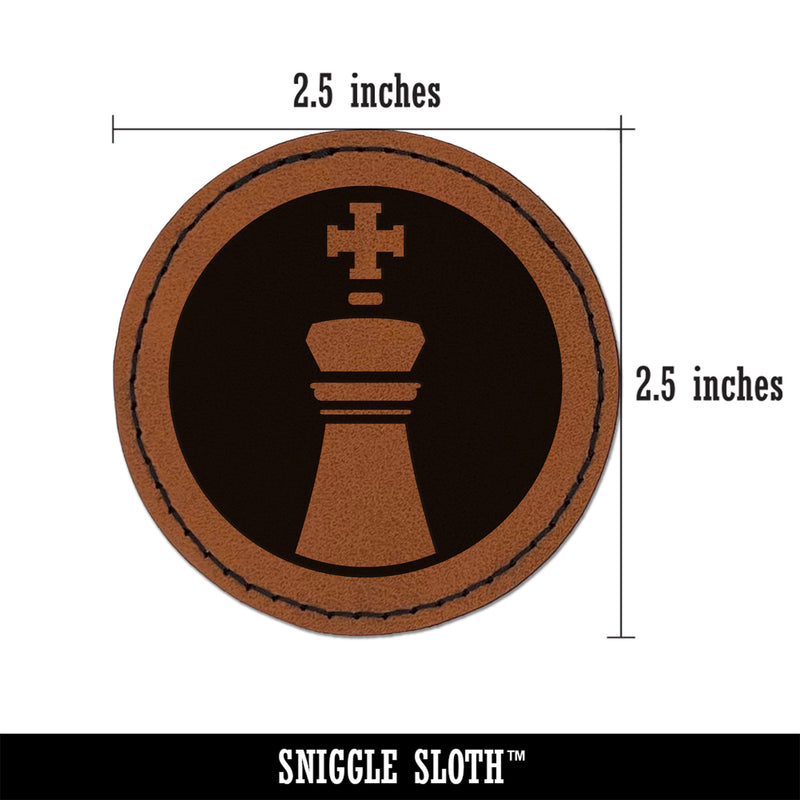 Chess Piece White King Round Iron-On Engraved Faux Leather Patch Applique - 2.5"