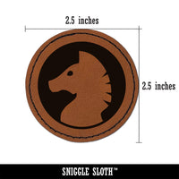 Chess Piece White Knight Round Iron-On Engraved Faux Leather Patch Applique - 2.5"