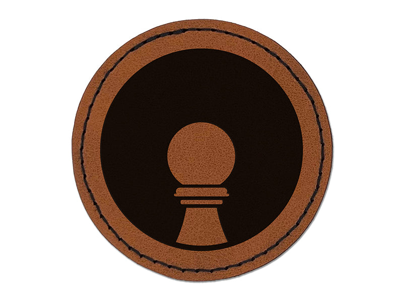 Chess Piece White Pawn Round Iron-On Engraved Faux Leather Patch Applique - 2.5"