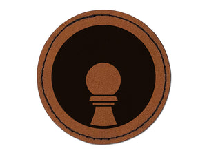 Chess Piece White Pawn Round Iron-On Engraved Faux Leather Patch Applique - 2.5"