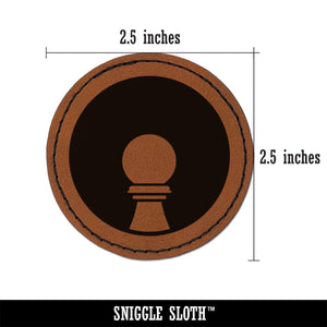 Chess Piece White Pawn Round Iron-On Engraved Faux Leather Patch Applique - 2.5"