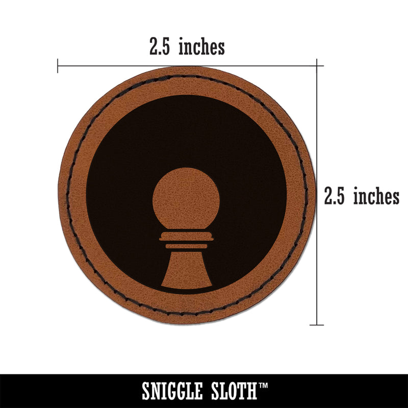 Chess Piece White Pawn Round Iron-On Engraved Faux Leather Patch Applique - 2.5"
