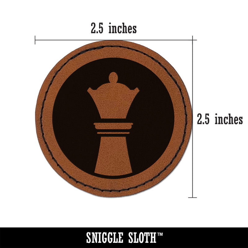 Chess Piece White Queen Round Iron-On Engraved Faux Leather Patch Applique - 2.5"