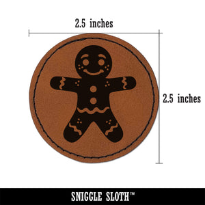 Christmas Gingerbread Man Round Iron-On Engraved Faux Leather Patch Applique - 2.5"