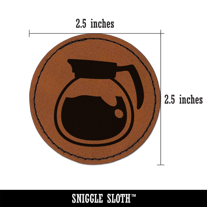 Coffee Pot Round Iron-On Engraved Faux Leather Patch Applique - 2.5"