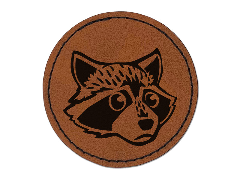 Cute and Guilty Raccoon Head Round Iron-On Engraved Faux Leather Patch Applique - 2.5"