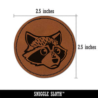 Cute and Guilty Raccoon Head Round Iron-On Engraved Faux Leather Patch Applique - 2.5"