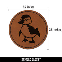 Cute Baby Duck Duckling Round Iron-On Engraved Faux Leather Patch Applique - 2.5"