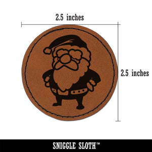 Cute Chibi Santa Claus Christmas Round Iron-On Engraved Faux Leather Patch Applique - 2.5"