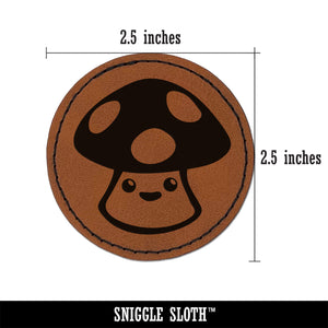 Cute Kawaii Toadstool Mushroom Round Iron-On Engraved Faux Leather Patch Applique - 2.5"