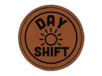 Day Shift Planning Round Iron-On Engraved Faux Leather Patch Applique - 2.5"