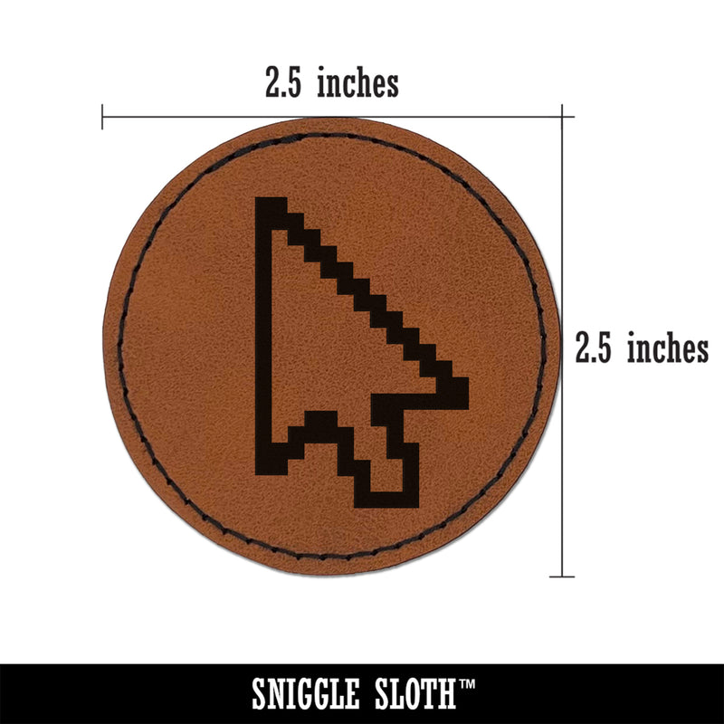 Digital Mouse Arrow Pointer Icon Round Iron-On Engraved Faux Leather Patch Applique - 2.5"