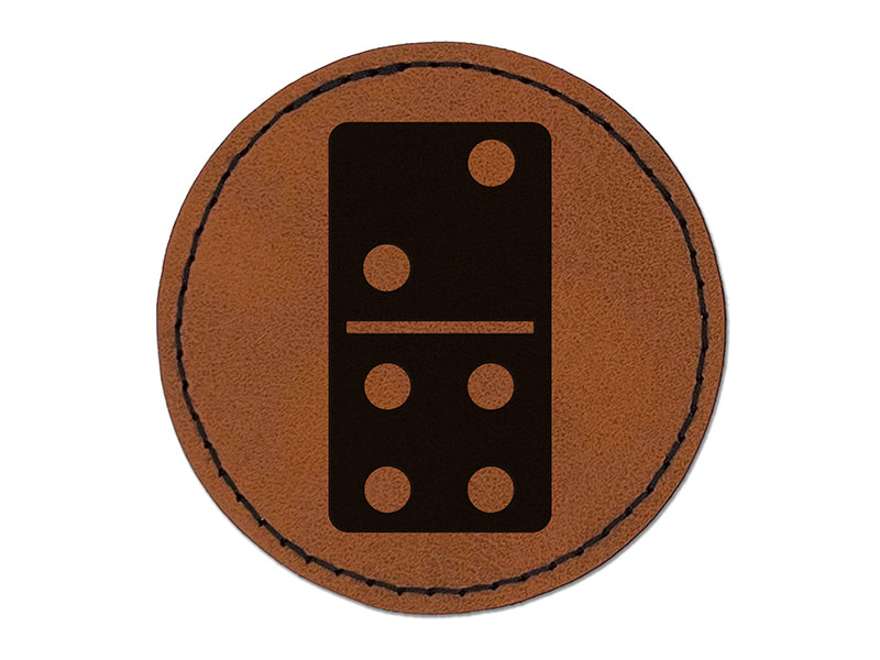 Dominoes Game Tile Round Iron-On Engraved Faux Leather Patch Applique - 2.5"