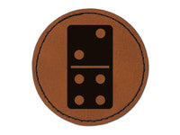 Dominoes Game Tile Round Iron-On Engraved Faux Leather Patch Applique - 2.5"
