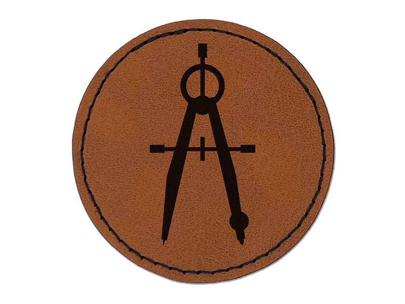 Drafting Geometric Compass Mechanical Engineer Round Iron-On Engraved Faux Leather Patch Applique - 2.5"