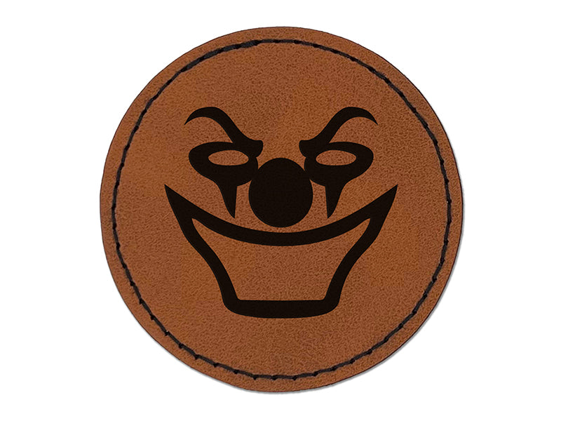 Evil Clown Face Round Iron-On Engraved Faux Leather Patch Applique - 2.5"
