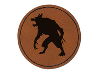 Ferocious Werewolf Monster Halloween Round Iron-On Engraved Faux Leather Patch Applique - 2.5"