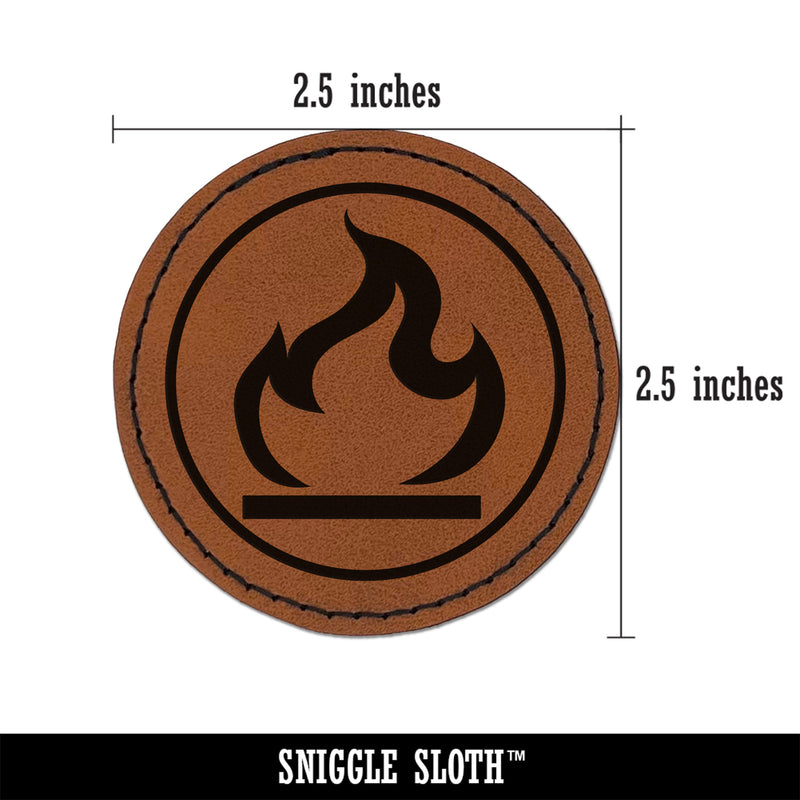 Flammable Fire Icon Round Iron-On Engraved Faux Leather Patch Applique - 2.5"