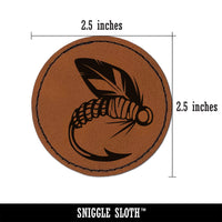 Fly Fishing Hook Lure Round Iron-On Engraved Faux Leather Patch Applique - 2.5"