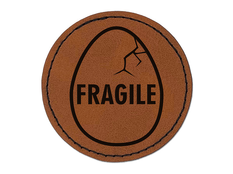 Fragile Cracked Chicken Egg Round Iron-On Engraved Faux Leather Patch Applique - 2.5"