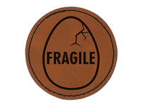 Fragile Cracked Chicken Egg Round Iron-On Engraved Faux Leather Patch Applique - 2.5"