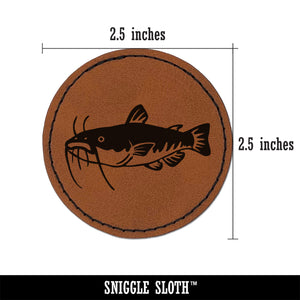 Freshwater Catfish Fish Fishing Round Iron-On Engraved Faux Leather Patch Applique - 2.5"