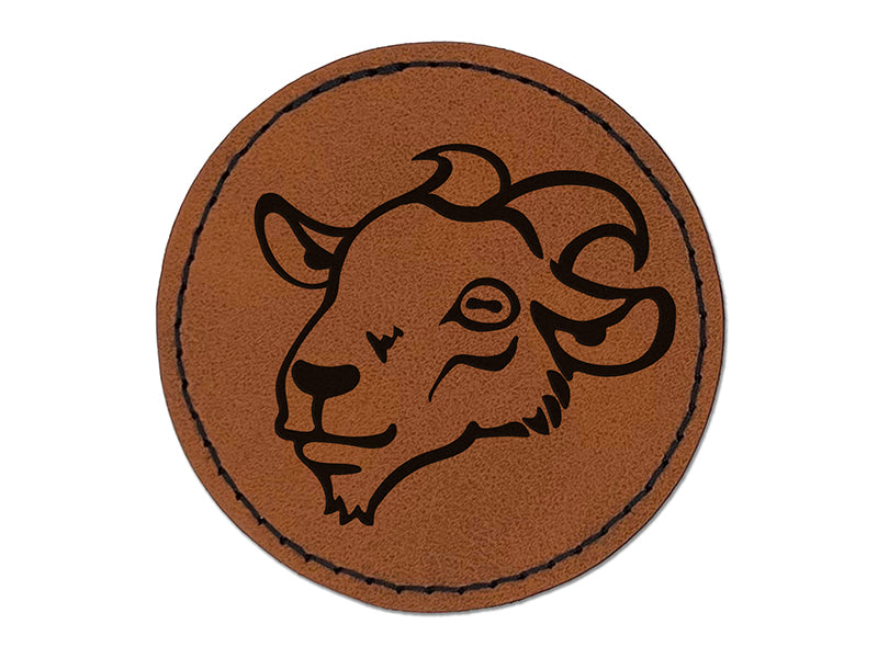 Goat Head Round Iron-On Engraved Faux Leather Patch Applique - 2.5"